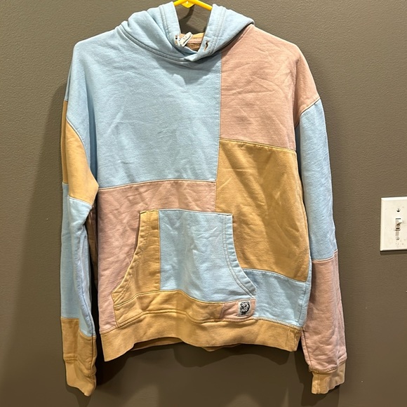 BOGO SALE 🎉 Urban Outfitters BDG Men's Patchwork Hoodie Sweatshirt Small Pastel - Picture 2 of 5